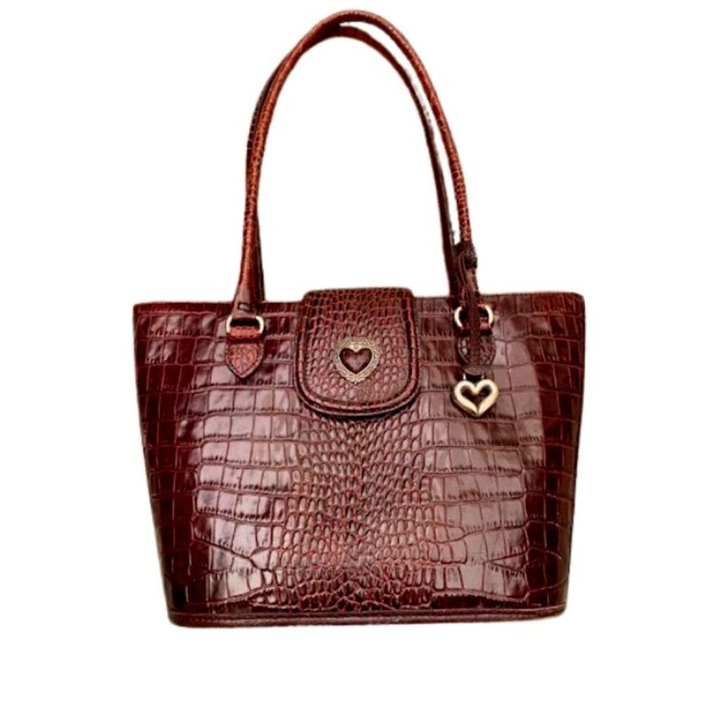 Brighton Vintage Croc Embossed Leather Shoulder Bag